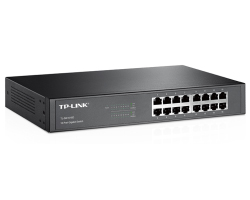 TP-Link 16-Port Gigabit Desktop/Rackmount Switch, 16 10/100/1000M RJ45 ports, 1U 13-inch rack-mountable steel case, energy-efficient technology, supports MAC address self-learning, Auto MDI/MDIX and A-6