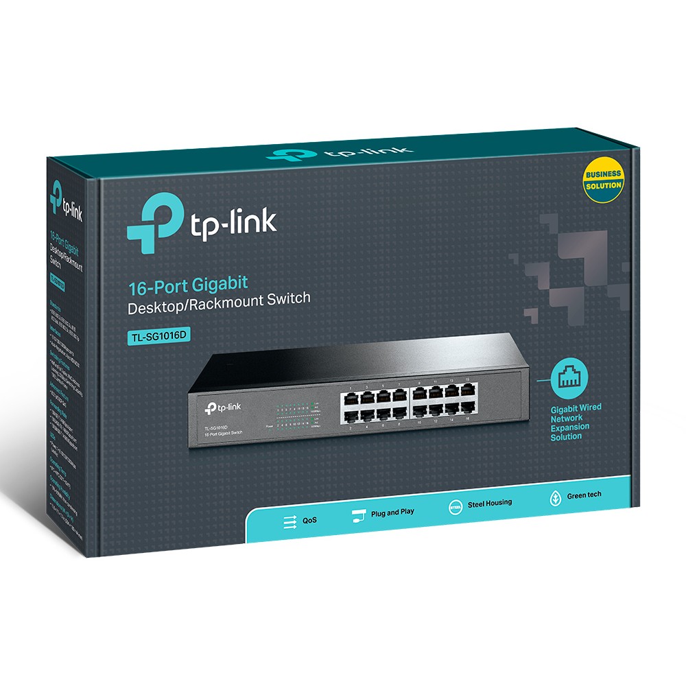 TP-Link 16-Port Gigabit Desktop/Rackmount Switch, 16 10/100/1000M RJ45 ports, 1U 13-inch rack-mountable steel case, energy-efficient technology, supports MAC address self-learning, Auto MDI/MDIX and A-9