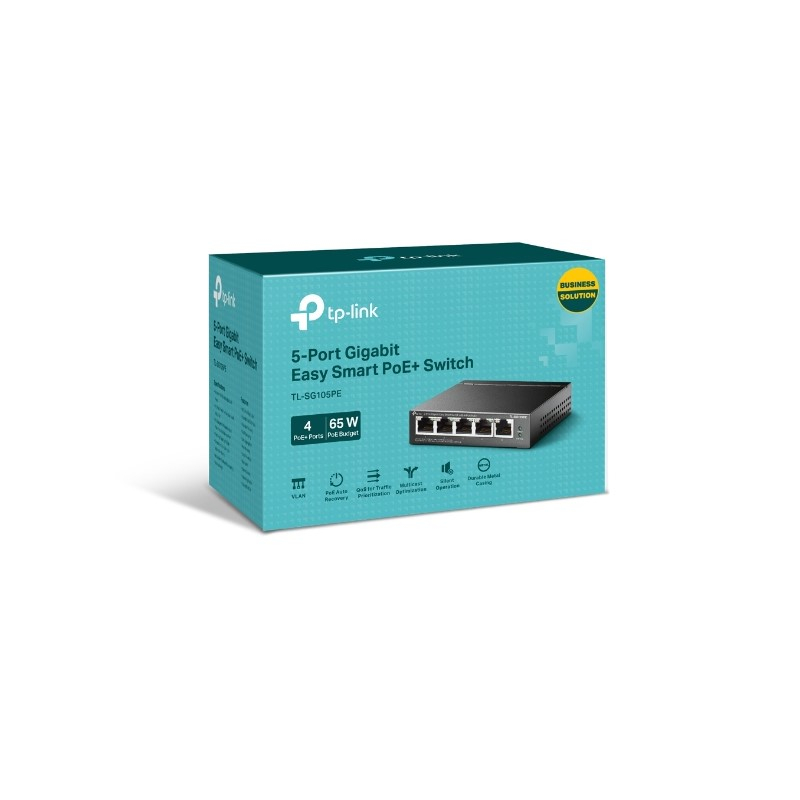 TP-Link 5-port Gigabit PoE Easy Smart preklopnik (Switch), 5×10/100/1000M RJ45, 4×PoE+, metalno kućište, 13" (65W)-5