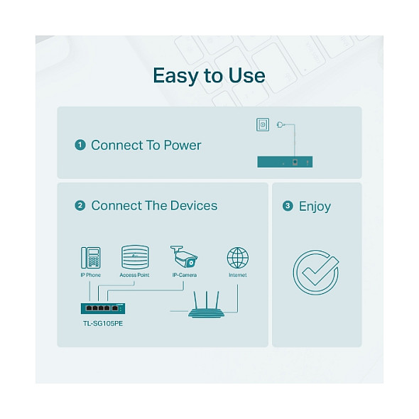 TP-Link 5-port Gigabit PoE Easy Smart preklopnik (Switch), 5×10/100/1000M RJ45, 4×PoE+, metalno kućište, 13" (65W)-13