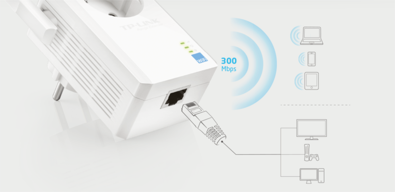 TP-Link bežični pojačivač dometa (Universal Range Extender) 300Mbps, (2.4GHz), 802.11b/g/n, 1×RJ45 10/100, 2×vanjske antene fiksne, range extender tipka, dodatna utičnica-12