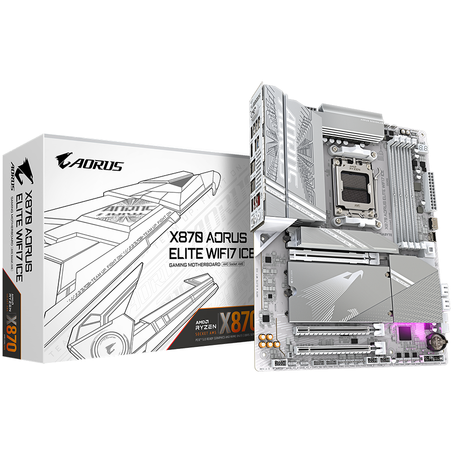 GIGABYTE MB X870 AORUS ELITE WIFI7 ICE (AM5, 4x DDR5 256GB, 1x PCI-E 5.0 x16x16, 1x PCI-E 4.0 x16x4, 1x PCI-E 3.0 x16x2, 3x M.2 PCIe 5.0 & 1x M.2 PCIe 4.0, 4x SATA, 2x USB4 Type-C. 6x USB 3.2, 4x USB)