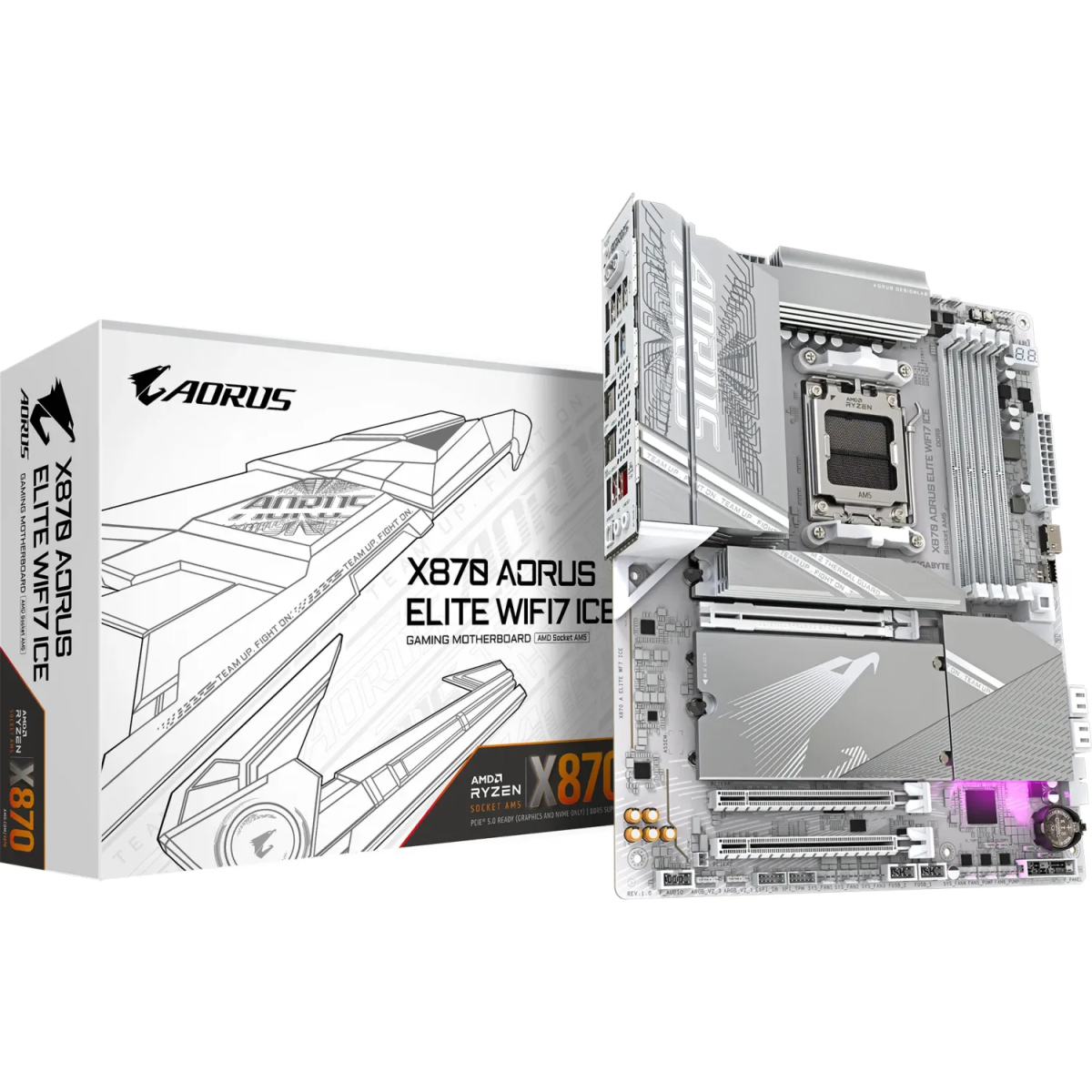 GIGABYTE MB X870 AORUS ELITE WIFI7 ICE (AM5, 4x DDR5 256GB, 1x PCI-E 5.0 x16x16, 1x PCI-E 4.0 x16x4, 1x PCI-E 3.0 x16x2, 3x M.2 PCIe 5.0 & 1x M.2 PCIe 4.0, 4x SATA, 2x USB4 Type-C. 6x USB 3.2, 4x USB)-4