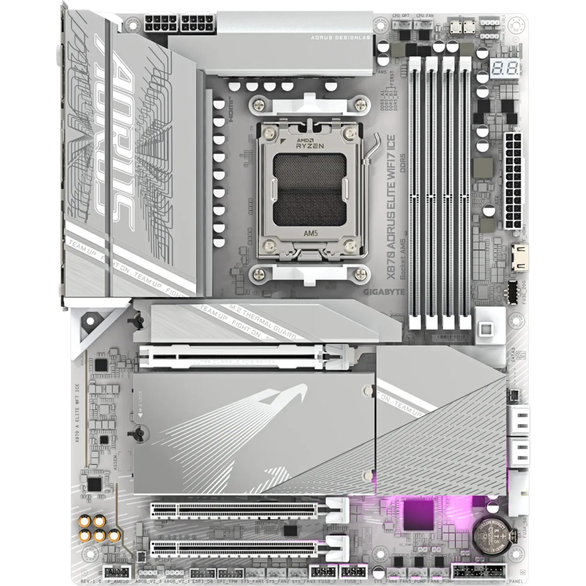 GIGABYTE MB X870 AORUS ELITE WIFI7 ICE (AM5, 4x DDR5 256GB, 1x PCI-E 5.0 x16x16, 1x PCI-E 4.0 x16x4, 1x PCI-E 3.0 x16x2, 3x M.2 PCIe 5.0 & 1x M.2 PCIe 4.0, 4x SATA, 2x USB4 Type-C. 6x USB 3.2, 4x USB)-5