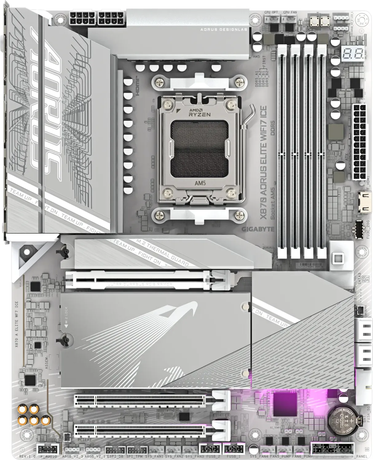 GIGABYTE MB X870 AORUS ELITE WIFI7 ICE (AM5, 4x DDR5 256GB, 1x PCI-E 5.0 x16x16, 1x PCI-E 4.0 x16x4, 1x PCI-E 3.0 x16x2, 3x M.2 PCIe 5.0 & 1x M.2 PCIe 4.0, 4x SATA, 2x USB4 Type-C. 6x USB 3.2, 4x USB)-9