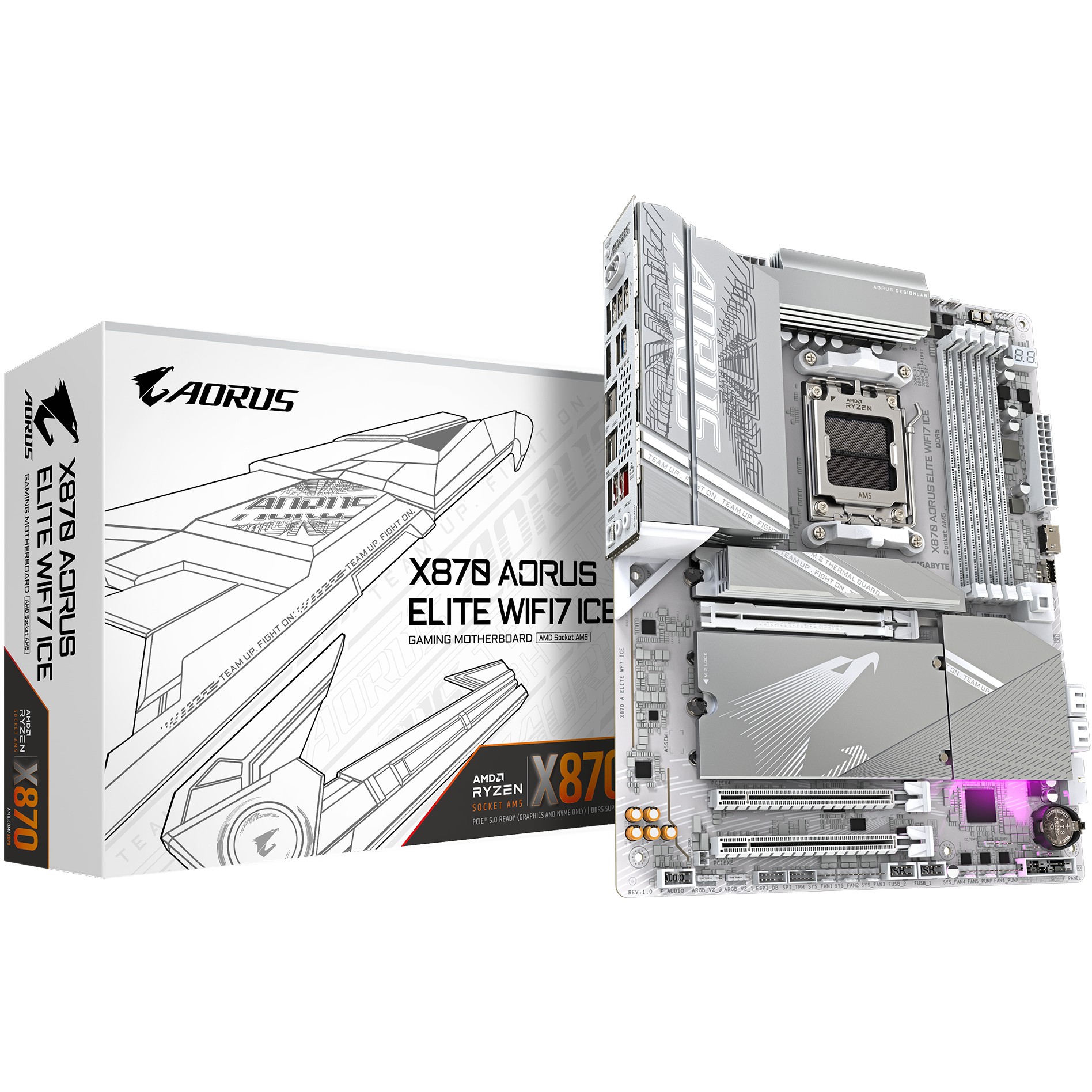 GIGABYTE MB X870 AORUS ELITE WIFI7 ICE (AM5, 4x DDR5 256GB, 1x PCI-E 5.0 x16x16, 1x PCI-E 4.0 x16x4, 1x PCI-E 3.0 x16x2, 3x M.2 PCIe 5.0 & 1x M.2 PCIe 4.0, 4x SATA, 2x USB4 Type-C. 6x USB 3.2, 4x USB)-12