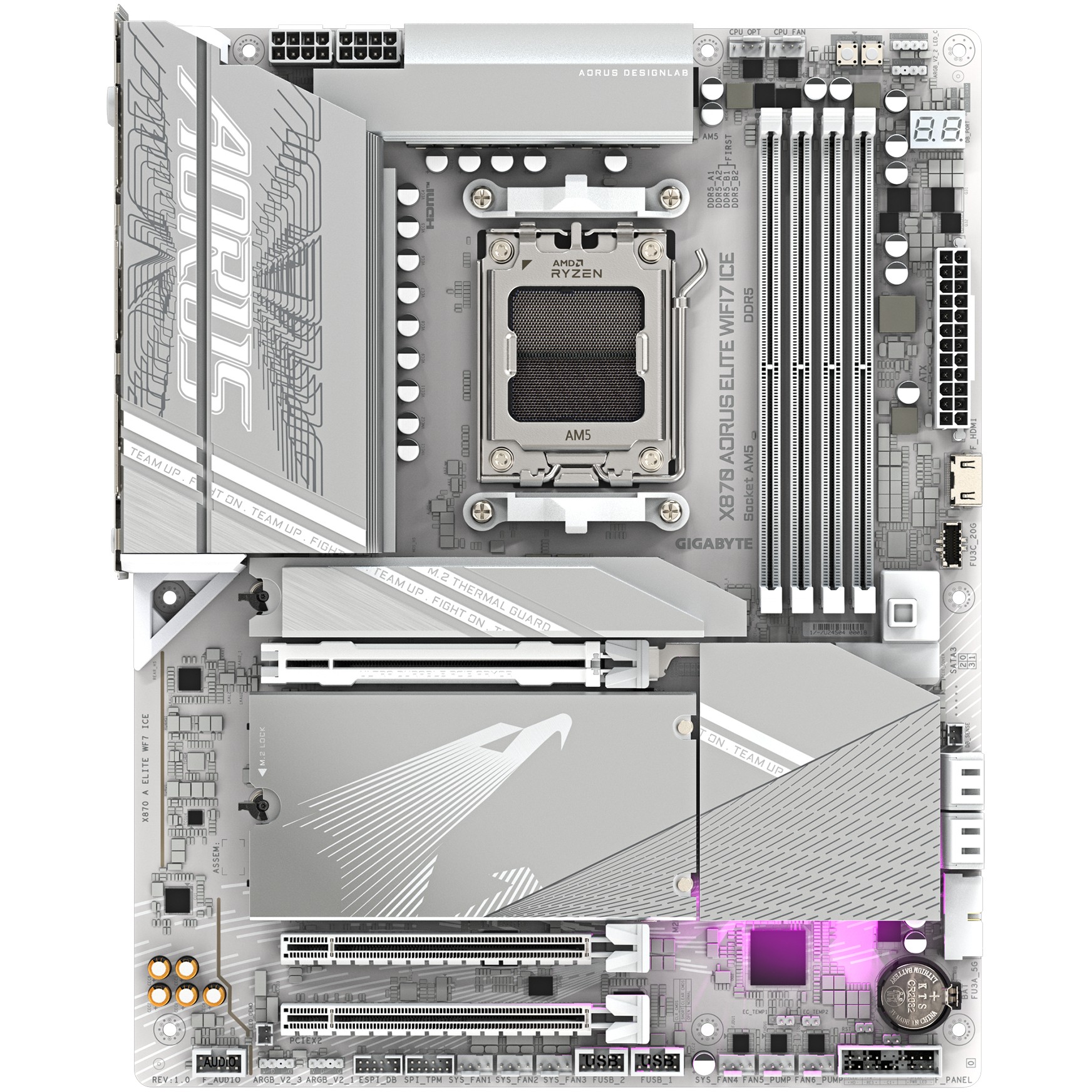 GIGABYTE MB X870 AORUS ELITE WIFI7 ICE (AM5, 4x DDR5 256GB, 1x PCI-E 5.0 x16x16, 1x PCI-E 4.0 x16x4, 1x PCI-E 3.0 x16x2, 3x M.2 PCIe 5.0 & 1x M.2 PCIe 4.0, 4x SATA, 2x USB4 Type-C. 6x USB 3.2, 4x USB)-13