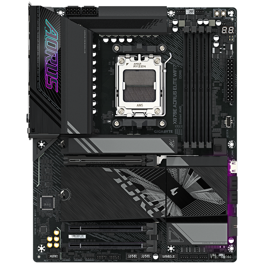 Matična ploča GIGABYTE MB X870E AORUS ELITE WIFI7 (AM5, 4x DDR5 256GB, 1x PCI-E 5.0 x16x16, 1x PCI-E 4.0 x16x4, 1x PCI-E 3.0 x16x2, 3x M.2 PCIe 5.0 & 1x M.2 PCIe 4, 4x SATA, 2x USB4 Type-C, 6x USB 3.2, 3x USB 2.0)-1