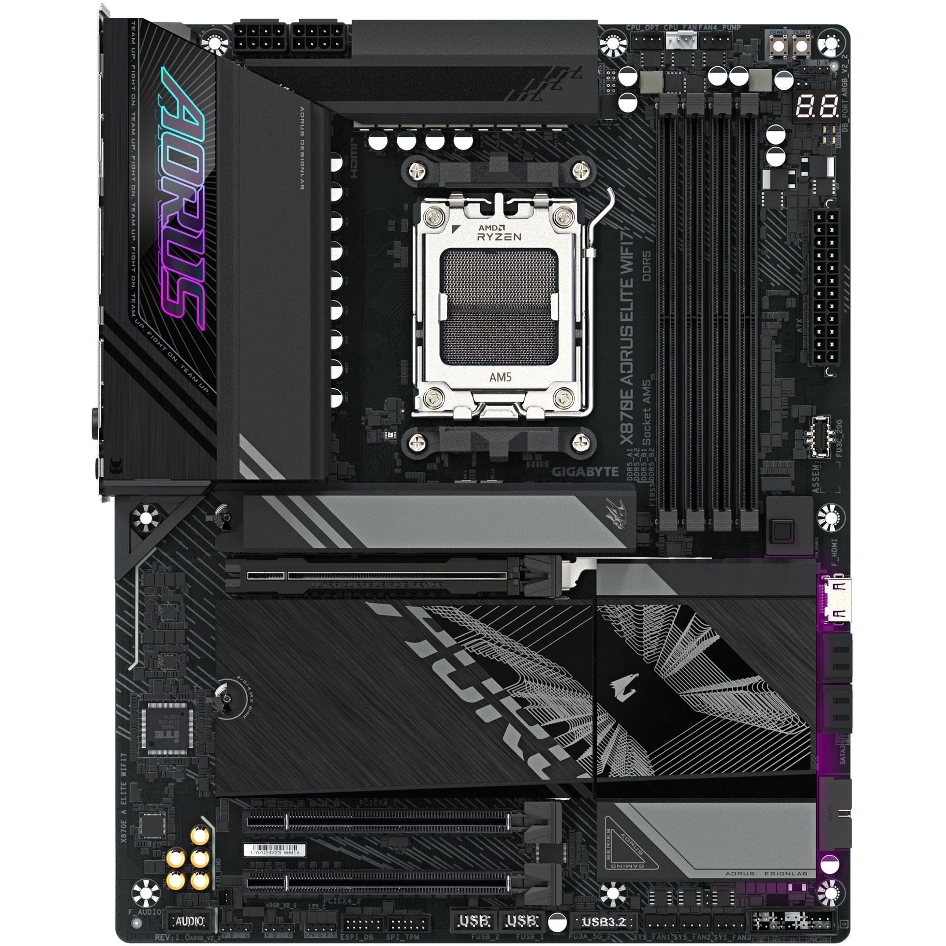 Matična ploča GIGABYTE MB X870E AORUS ELITE WIFI7 (AM5, 4x DDR5 256GB, 1x PCI-E 5.0 x16x16, 1x PCI-E 4.0 x16x4, 1x PCI-E 3.0 x16x2, 3x M.2 PCIe 5.0 & 1x M.2 PCIe 4, 4x SATA, 2x USB4 Type-C, 6x USB 3.2, 3x USB 2.0)-5