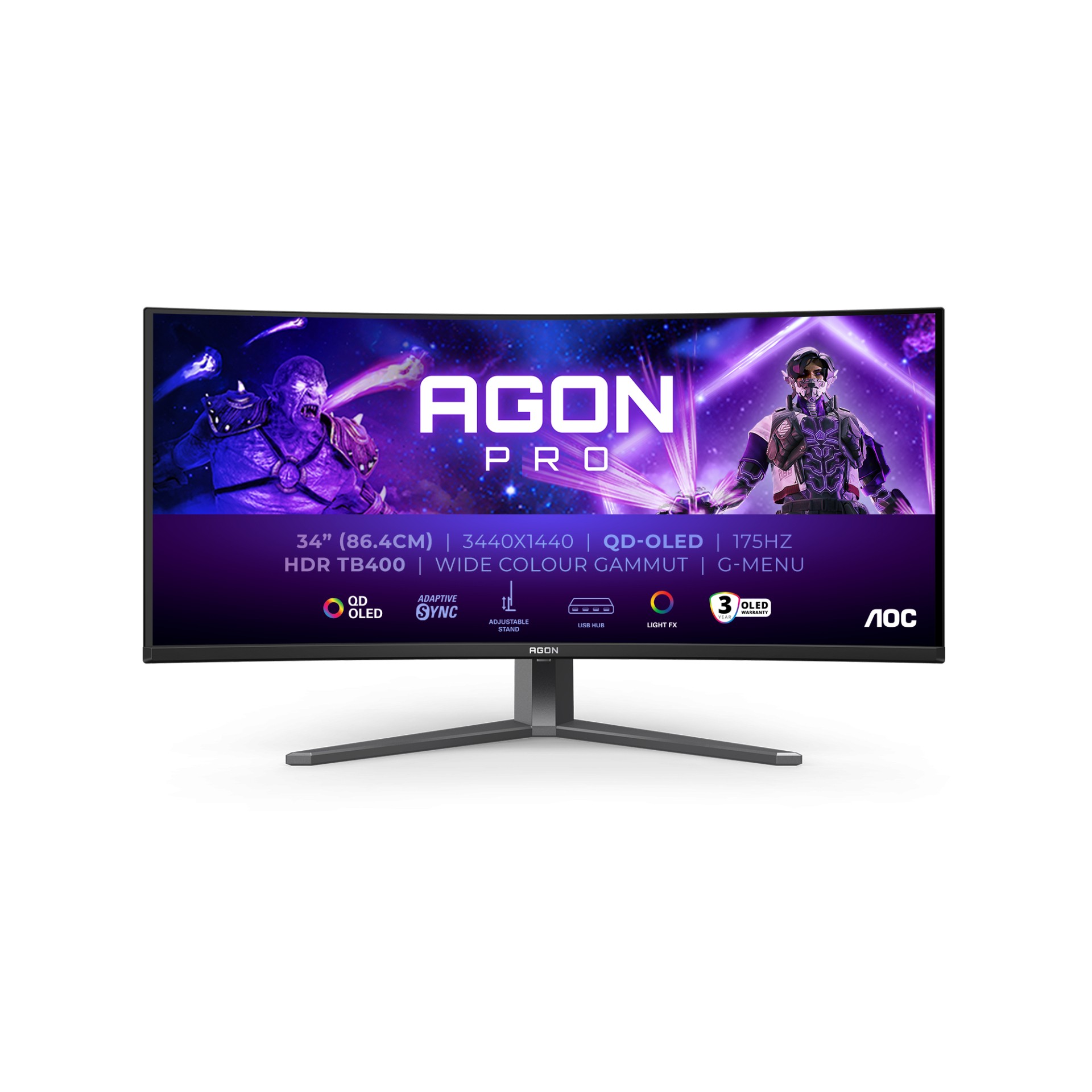 Monitor AOC AG346UCD (34" QD-OLED, 175Hz, 3440x1440 UWQHD, zakrivljeni) crni-0