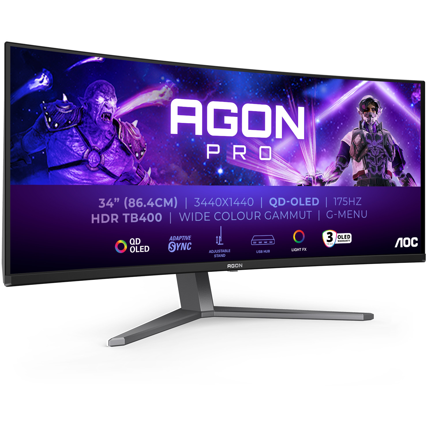 Monitor AOC AG346UCD (34" QD-OLED, 175Hz, 3440x1440 UWQHD, zakrivljeni) crni-8