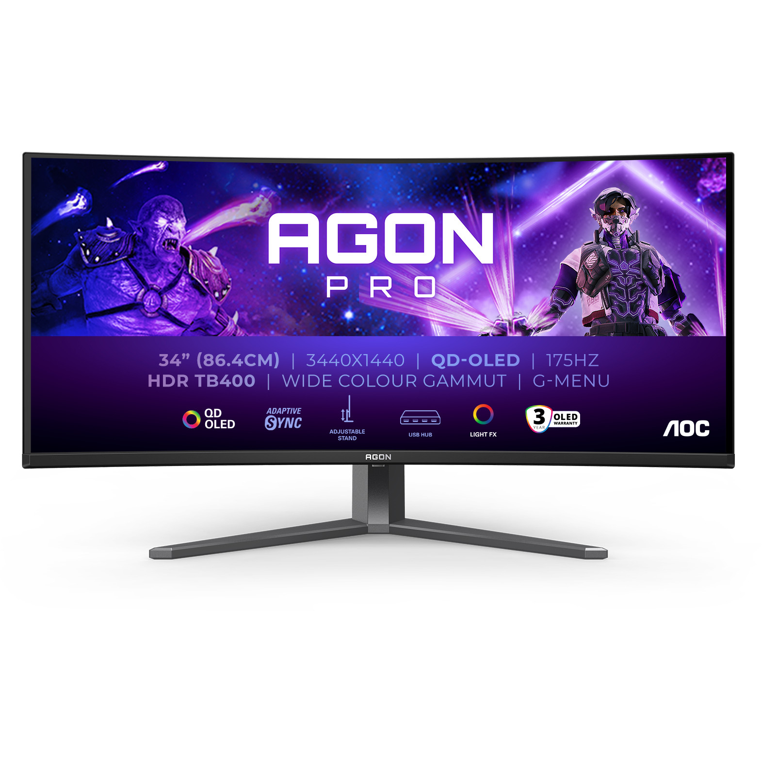 Monitor AOC AG346UCD (34" QD-OLED, 175Hz, 3440x1440 UWQHD, zakrivljeni) crni-10