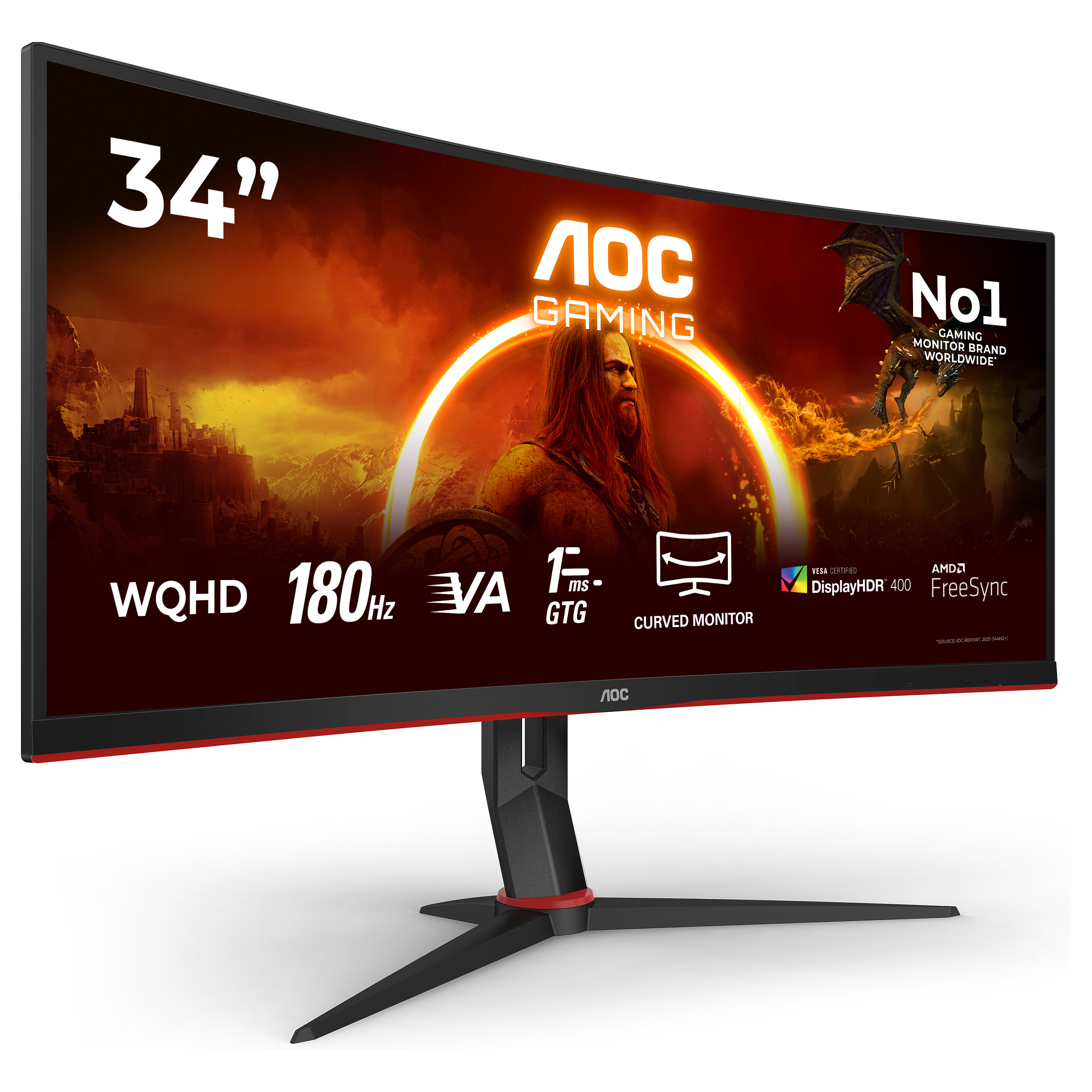 Gaming monitor AOC LED 34", CU34G2XP, HDMIx2, DP, 180Hz, 1ms-22