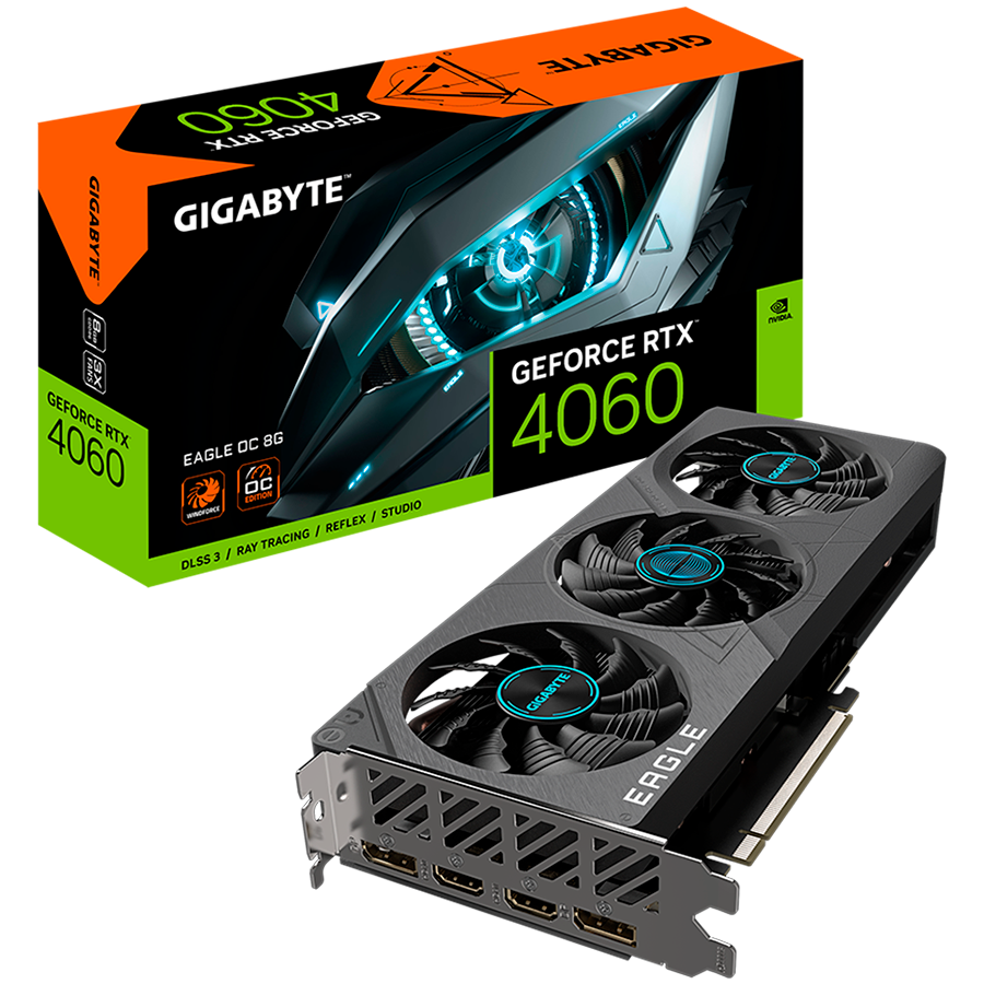 GIGABYTE Video Card NVIDIA GeForce RTX 4060 EAGLE OC 8G, GDDR6 8GB/128bit, PCI-E 4.0 x8, 1x8-pin, Retail-0