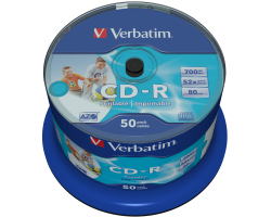 CD-R VERBATIM DataLife+ Wide InkJet PRINTABLE (700MB, 52×, 50 pack spindle)
