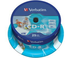 CD-R VERBATIM DataLife Wide InkJet PRINTABLE 700MB 52× (25 pack spindle)