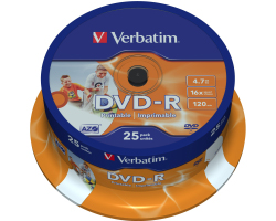DVD-R VERBATIM 4.7GB 16× Wide Photo PRINTABLE 25 pack spindle-1