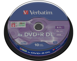 DVD+R DL VERBATIM 8.5GB 8× Matt Silver 10 pack spindle (Double Layer)