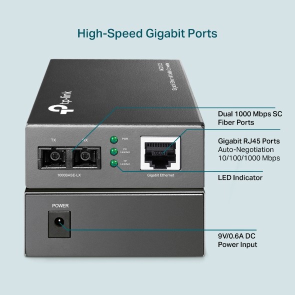 TP-Link Gigabit optički pretvarač 1000M RJ45 u 1000M single-mode SC, Full-duplex, do 15Km-9