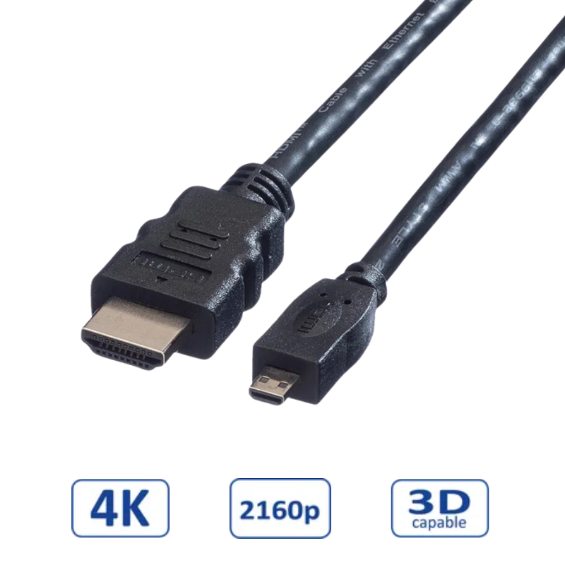 Roline VALUE HDMI kabel sa mrežom, TIP A (M) - TIP D (M) (micro), 2.0m-0