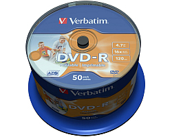 DVD-R Verbatim 4.7GB 16× Wide PRINTABLE (No ID) 50 pack spindle-0