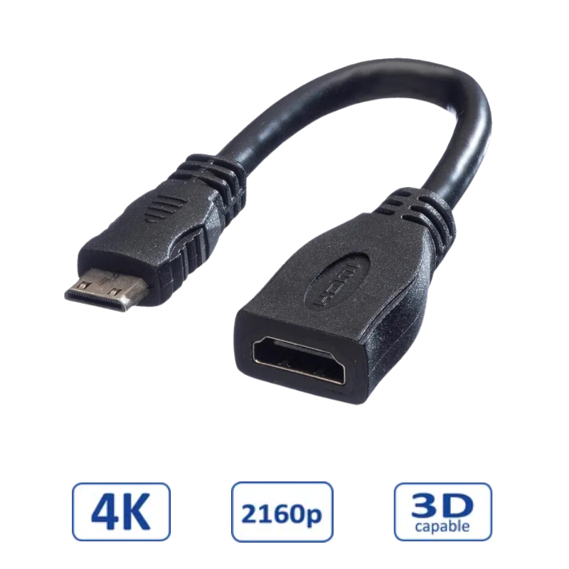 Roline VALUE HDMI High Speed kabel sa mrežom, TIP A (F) - TIP C (M) (mini), 0.15m-3