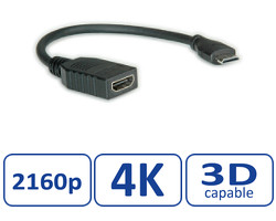 Roline VALUE HDMI High Speed kabel sa mrežom, TIP A (F) - TIP C (M) (mini), 0.15m-1