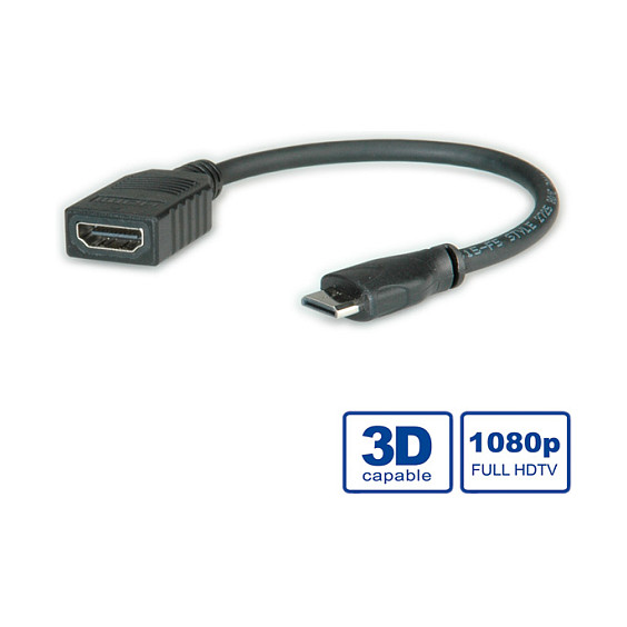 Roline VALUE HDMI High Speed kabel sa mrežom, TIP A (F) - TIP C (M) (mini), 0.15m-2