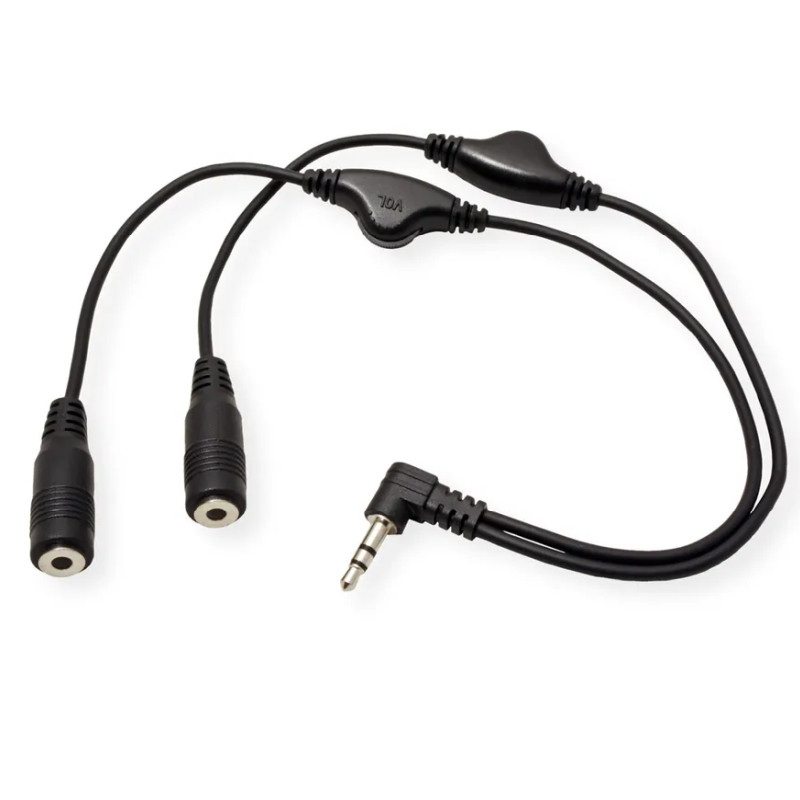 Audio Y kabel ROLINE 3.5mm Stereo (M) - 2×3.5mm Stereo (F), kontrola glasnoće, 0.3m-0