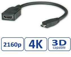 Roline VALUE HDMI High Speed kabel sa mrežom, TIP A (F) - TIP D (M), 0.15m-1