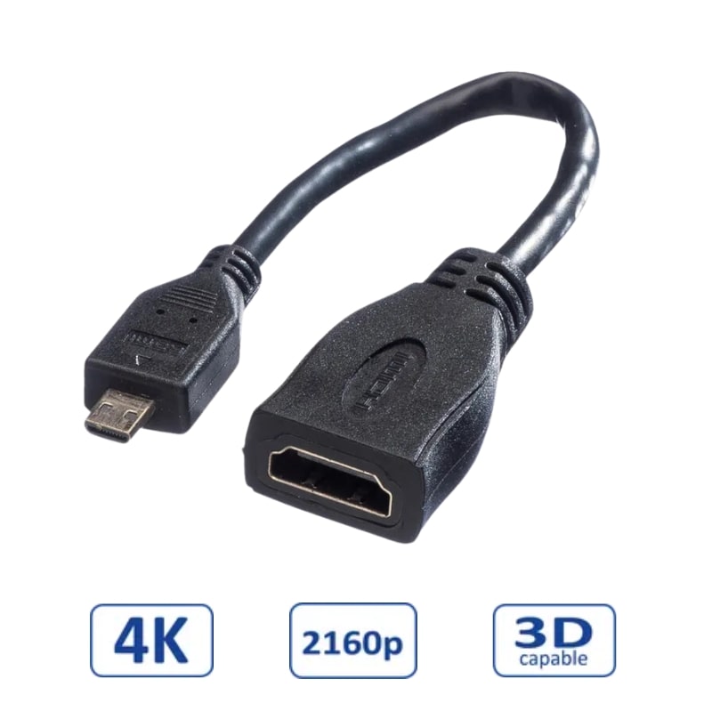 Roline VALUE HDMI High Speed kabel sa mrežom, TIP A (F) - TIP D (M), 0.15m-3