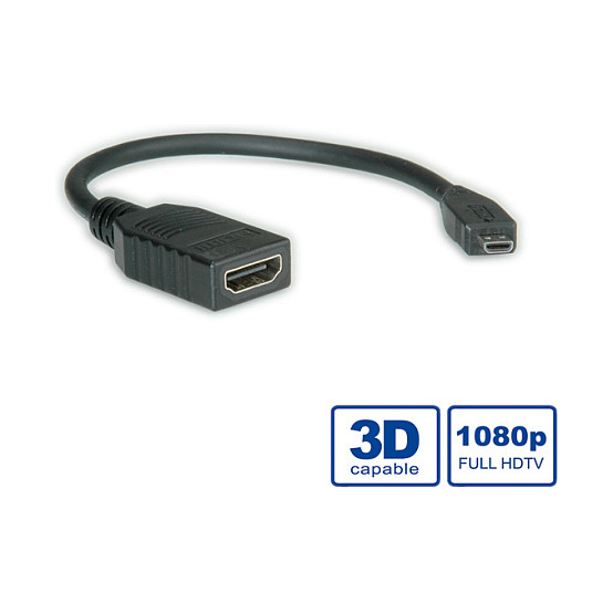 Roline VALUE HDMI High Speed kabel sa mrežom, TIP A (F) - TIP D (M), 0.15m-2
