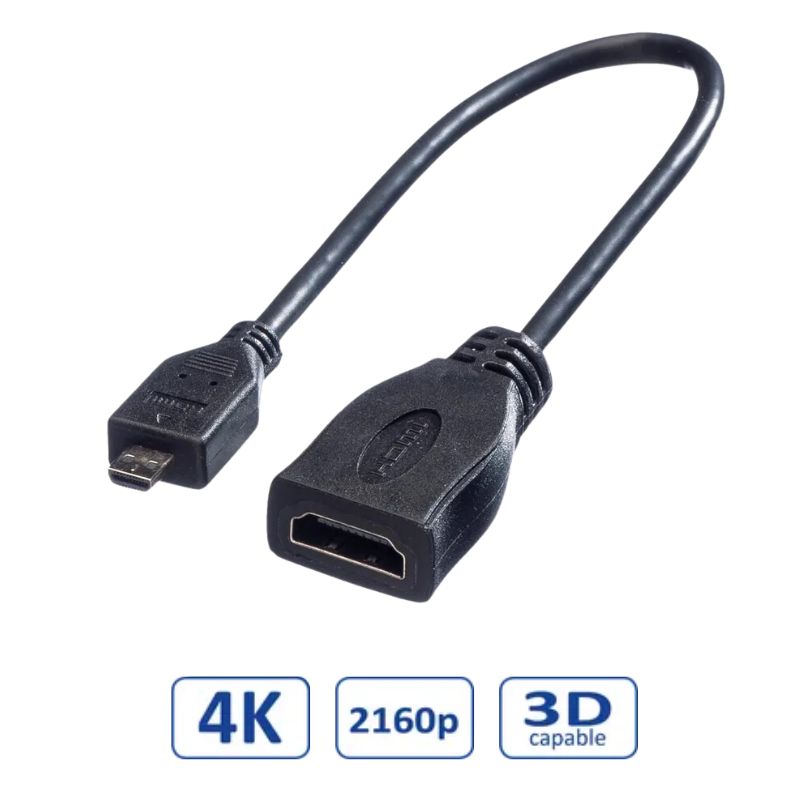 Roline HDMI kabel sa mrežom, TIP A (F) - TIP D (M) (micro), 0.15m-0