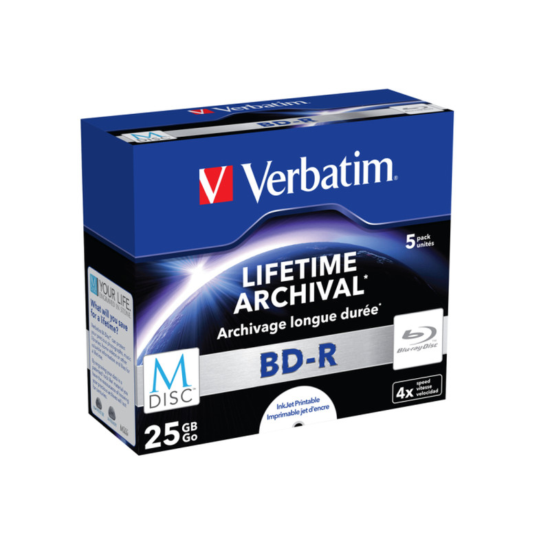 Blu-Ray M-Disc Verbatim BD-R SL 25GB 4× Printable 5 pack JC (Single Layer)-1