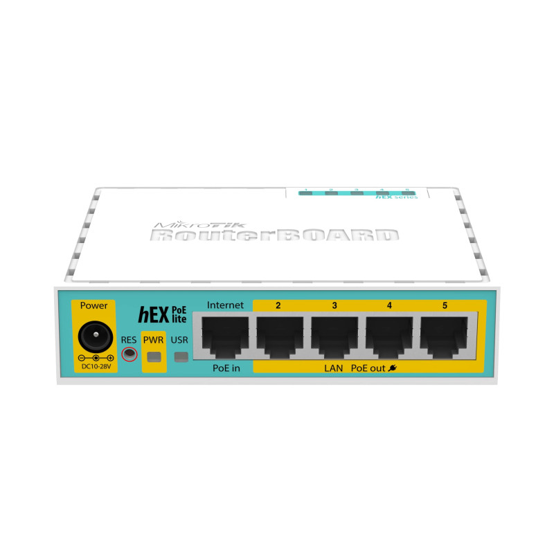 Mikrotik RB750UPr2, hEX PoE lite, 650MHz CPU, 64MB RAM, 5xLAN, (4×PoE izlaz), USB, RouterOS L4, plastično kućište, PSU-1