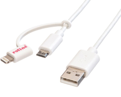 Roline USB2.0 kabel za punjenje i prijenos podataka TIP A(M) na Micro B(M) + Lightning(M),1.0m bijeli-0