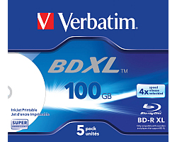 Blu-Ray Verbatim BD-R DL XL 4× 100GB Wide White Inkjet Printabilni Hard Coat Surface, 5 kom. JC (Double Layer)
