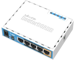 Mikrotik RB951Ui-2nD hAP, 650MHz CPU, 64MB RAM, 5×LAN, 2.4Ghz 802.11b/g/n, integrirana antena, USB, RouterOS L4, plastično kućište, PSU-0