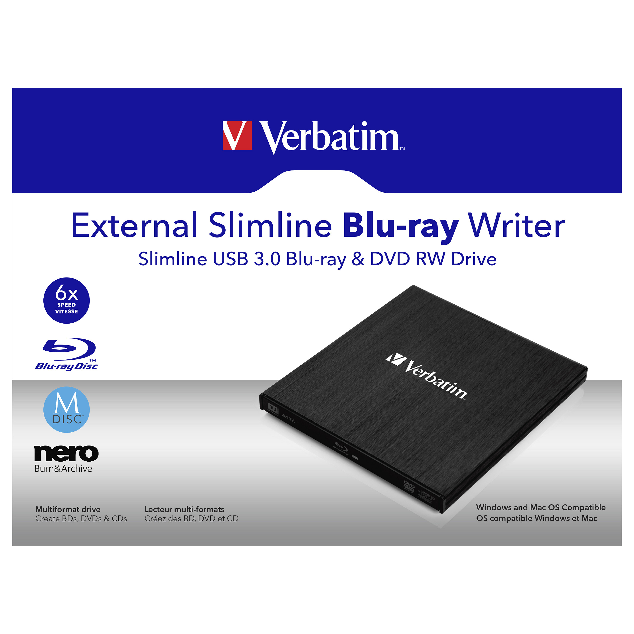 Vanjski snimač VERBATIM Blu-Ray Slimline, M-Disc kompatibilan, USB3.0 crni-6