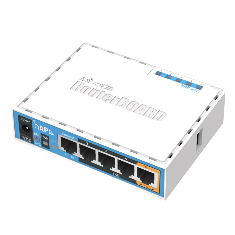 Mikrotik RB952Ui-5ac2nD hAP ac lite, 650MHz CPU, 64MB RAM, 5xLAN, 2.4Ghz 802.11b/g/n/ 5Ghz 802.11ac, USB, PSU, RouterOS L4-1