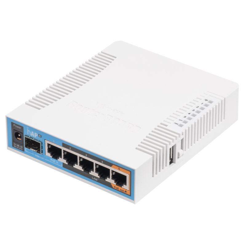 Mikrotik RB962UiGS-5HacT2HnT, hAP ac 720MHz CPU, 128MB RAM, 5×G-LAN, (2.4Ghz/5Ghz) 802.11b/g/n/ac, 3 chain, integrire antene, SFP, USB, plastično kućište, PSU, RouterOS L4-2
