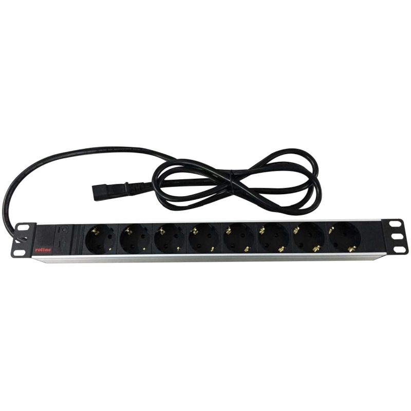 Roline strujna priključnica 19", 8×Schuko, IEC3200 C14(M) UPS priključak kabela, 2.0m, aluminium-0