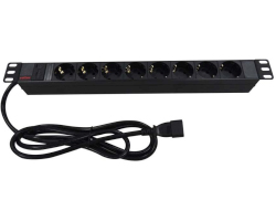 Roline strujna priključnica 19", 8×Schuko, IEC3200 C14(M) UPS priključak kabela, 2.0m crna-0