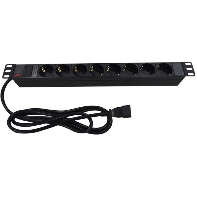 Roline strujna priključnica 19", 8×Schuko, IEC3200 C14(M) UPS priključak kabela, 2.0m crna-1