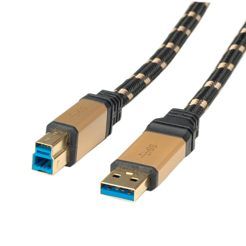 Roline GOLD USB3.0 kabel TIP A/B M/M, 1.8m crno/zlatni-0