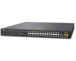 Prekidač PLANET 24-Port 10/100/1000Base-T + 2-Port 100/1000MBPS SFP (24× 10/100/1000BASE-T RJ45, 2× 100/1000BASE-X SFP, 52Gbps, 8K MAC adresa, 4.1 megabita, 14W)-0