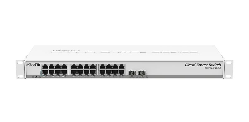 Mikrotik Cloud Smart Switch CSS326-24G-2S+RM, 24 × Gigabit Ethernet ports, 2×SFP+ cages, 1U rackmount kućište, PSU-1