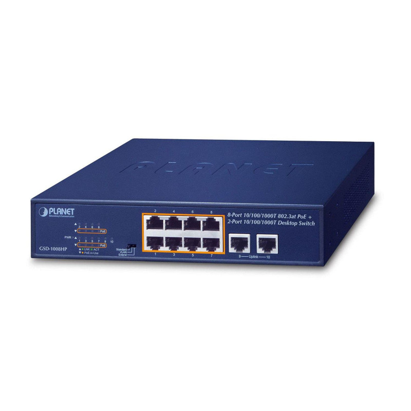 PLANET Gigabit preklopnik (Switch) 10" 10-port 10/100/1000Mbps sa 8-port IEEE 802.3at PoE+ Injector, 1U desktop/rack mountable (120W)-0