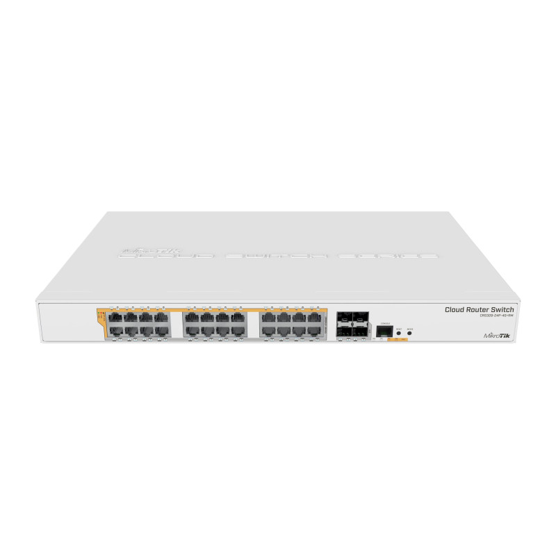 Mikrotik Cloud Router Switch CRS328-24P-4S+RM, 800 MHz CPU, 512MB RAM, 24×G-LAN (all PoE-out), 4xSFP+, RouterOS L5/SwitchOS (dual boot), 1U rackmount kučište, 500W PSU-5