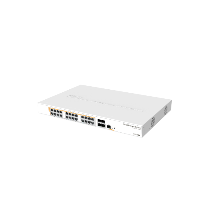 Mikrotik Cloud Router Switch CRS328-24P-4S+RM, 800 MHz CPU, 512MB RAM, 24×G-LAN (all PoE-out), 4xSFP+, RouterOS L5/SwitchOS (dual boot), 1U rackmount kučište, 500W PSU-1